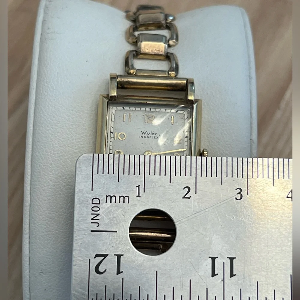 Wyler Incaflex 14K Gold Filled RARE Watch White Dial Vintage Stretch Bracelet